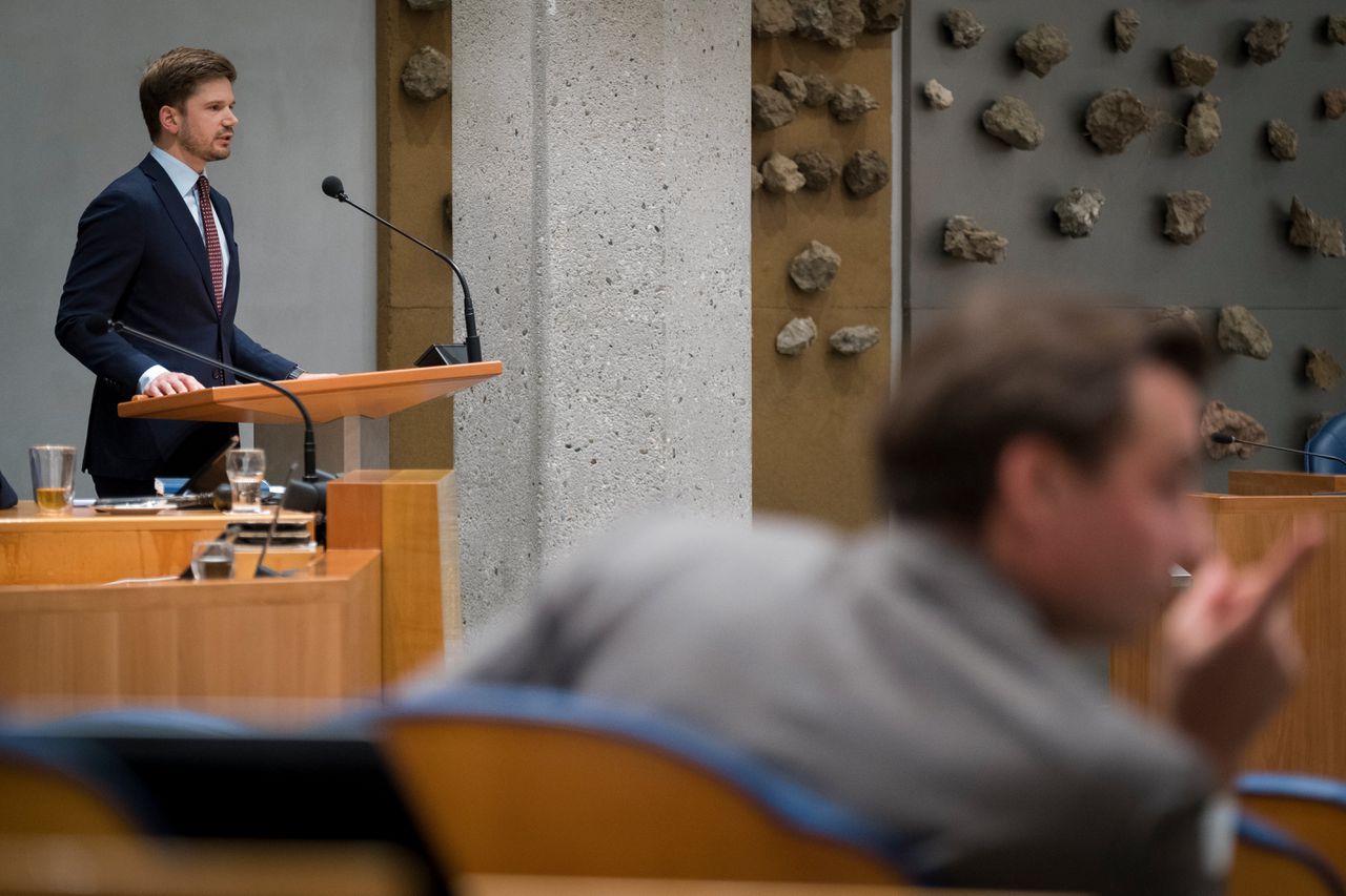 Tweede Kamerlid Gideon van Meijeren (FVD) tijdens een debat in de Tweede Kamer.