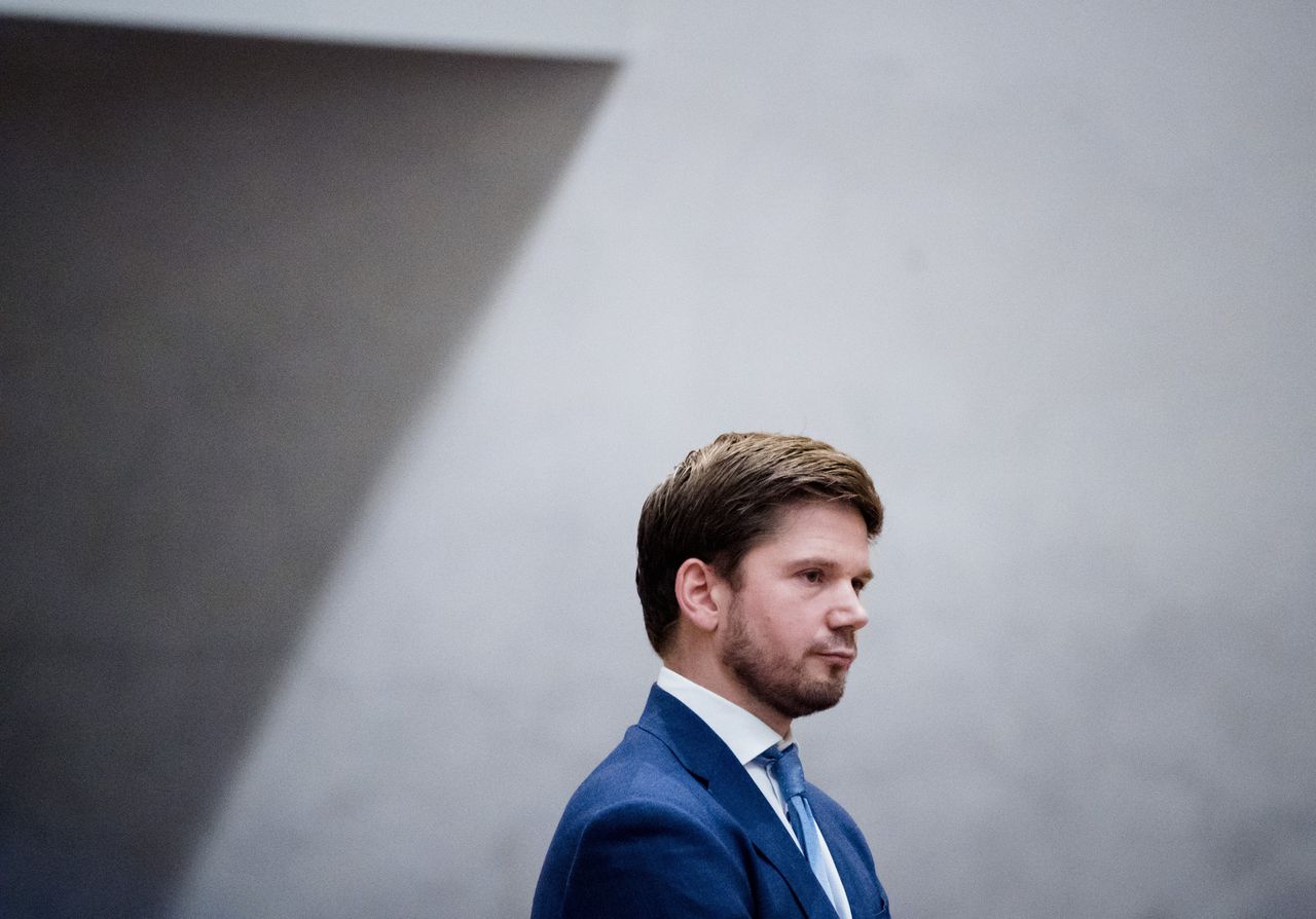 Gideon van Meijeren (FVD) tijdens een regeling van werkzaamheden in de Tweede Kamer.