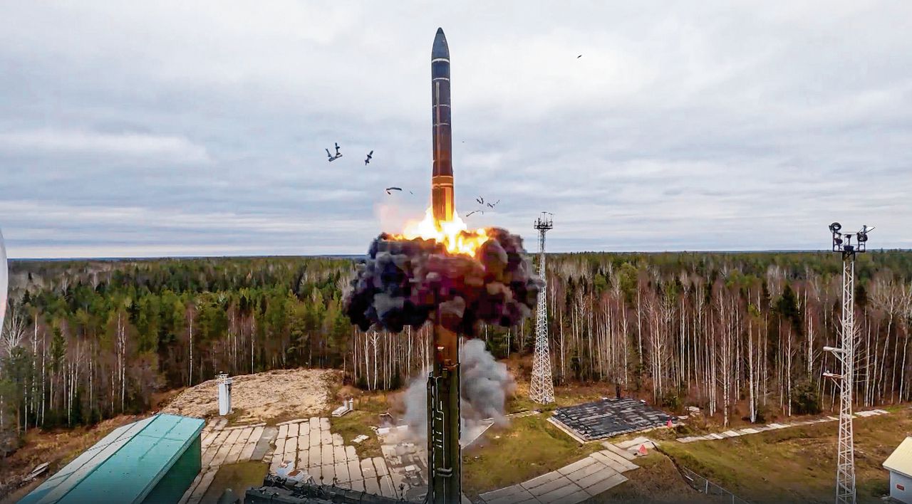 Lancering woensdag van een ballistische Yars-raket in het Russische Plesetsk, onderdeel van een nucleaire oefening.