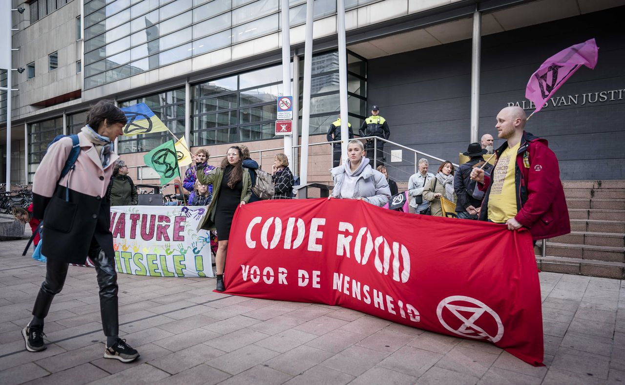 Demonstranten eerder deze week bij de rechtbank waar twee betrokken activisten werden veroordeeld.