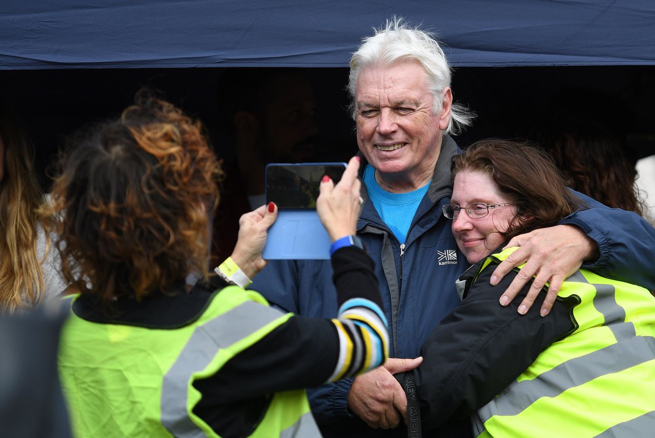 David Icke tijdens een demonstratie in Londen in 2020.