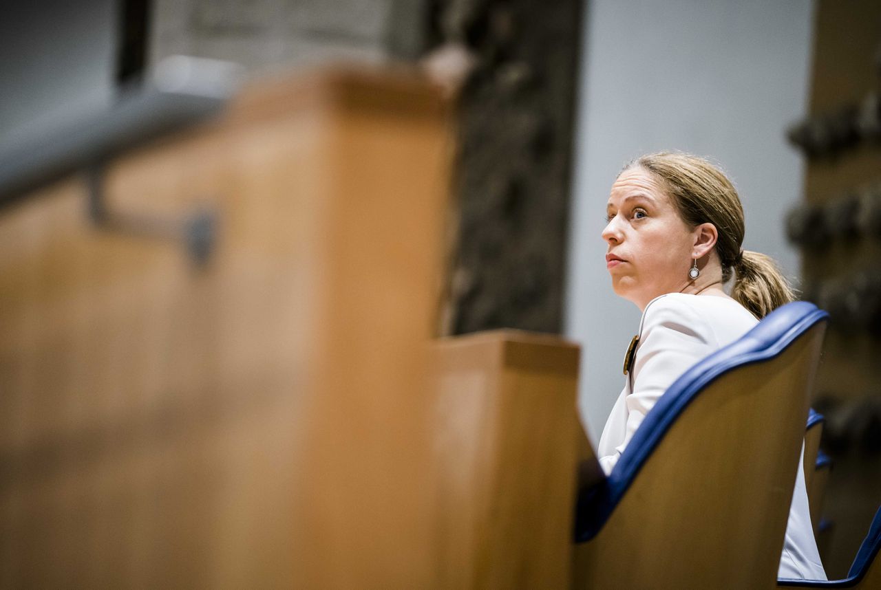 Minister Carola Schouten (Pensioenen, ChristenUnie) woensdag bij het debat in de Tweede Kamer over het nieuwe pensioenstelsel.