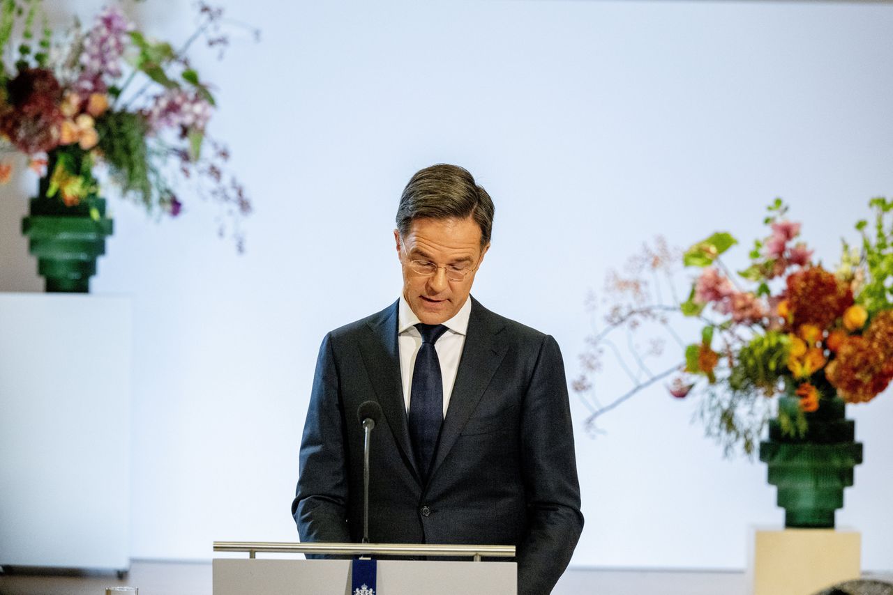 Premier Mark Rutte hield zijn toespraak in het Nationaal Archief in Den Haag.