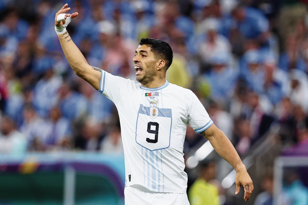 Luis Suárez, spits van Uruguay, tijdens het groepsduel met Portugal op het WK voetbal in Qatar.