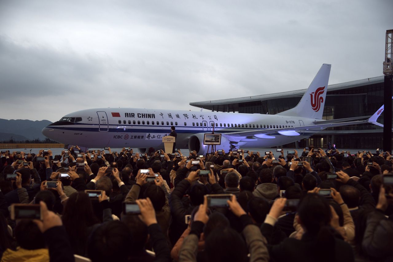 De levering van een Boeing 737 Max in China, maart 2019.