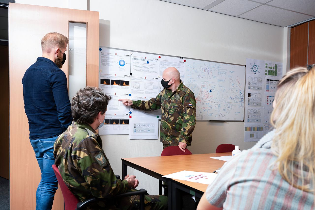 Overleg van medewerkers in het Land Information Manoeuvre Centre (LIMC) in novermber 2020. Foto Bram Petraeus