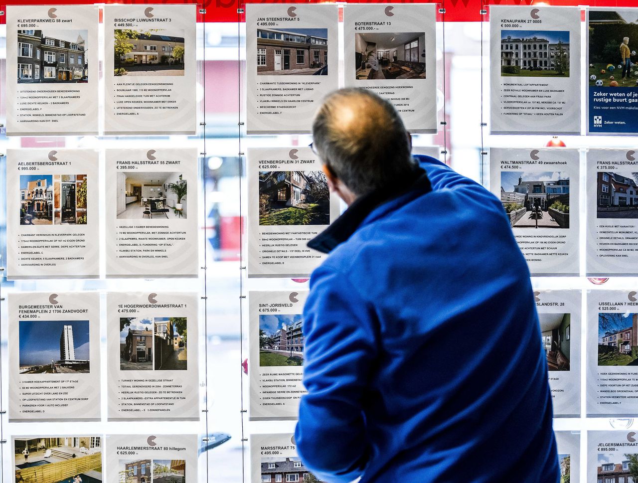 Advertenties van woningen in Haarlem, waar de prijzen van koopwoningen met gemiddeld 9 procent daalden.