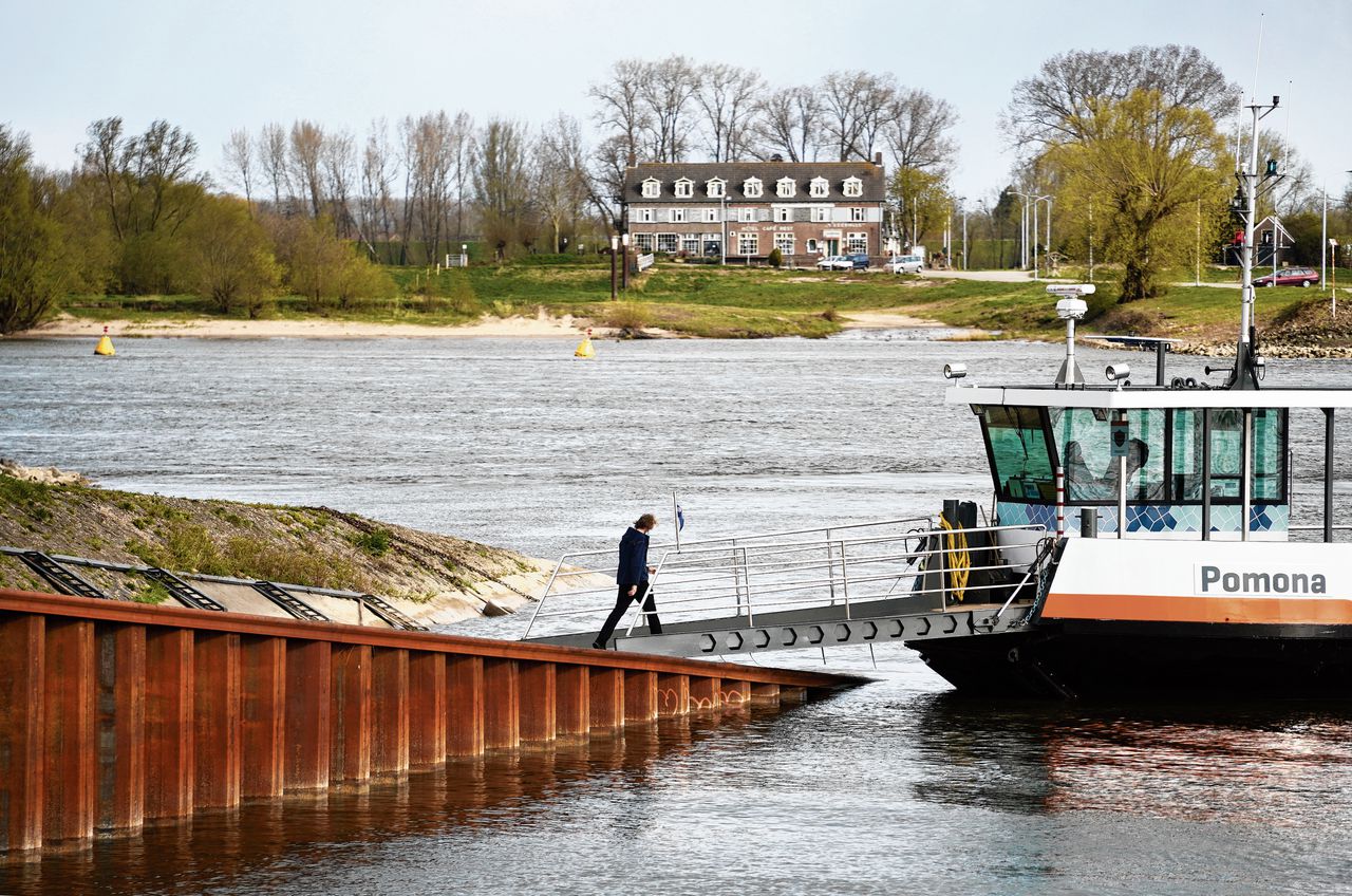 Het veer tussen Tiel en Wamel over de Waal. Een petitie om de Gelderse veren te ‘behouden’ is inmiddels meer dan 17.500 keer ondertekend.