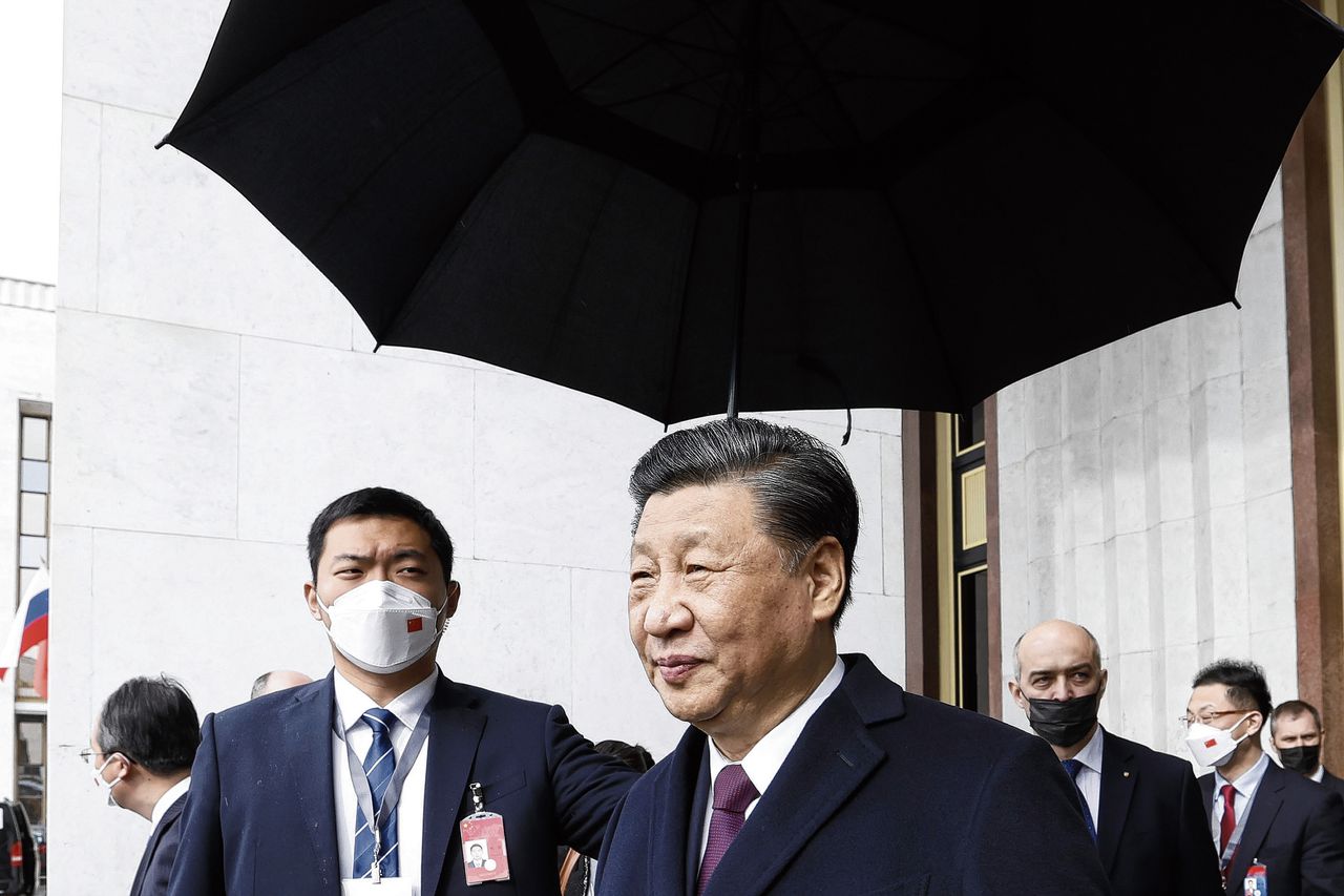 De Chinese president Xi Jinping tijdens zijn bezoek aan Moskou, deze week.