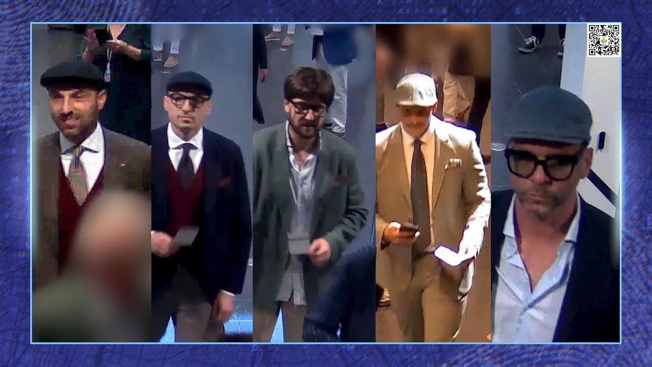 Door de politie vrijgegeven foto’s van de dieven in hun opvallende ‘Peaky Blinders’-kleding.