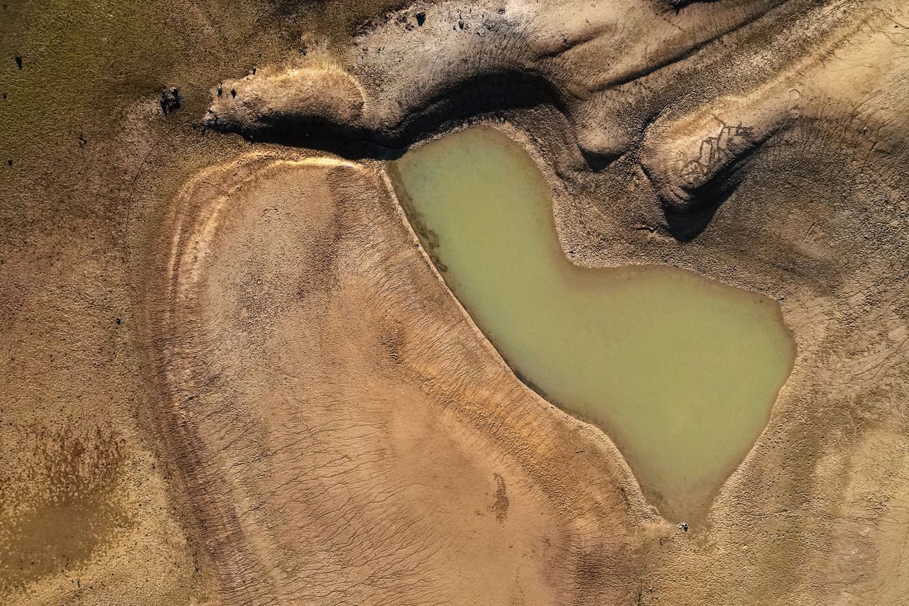 Het gedeeltelijke opgedroogde Lac de Montbel in Frankrijk.