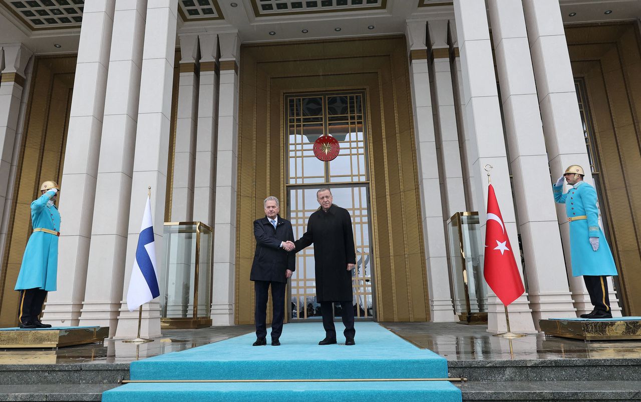 President Erdogan tijdens zijn ontmoeting met de Finse president Sauli Niinisto.