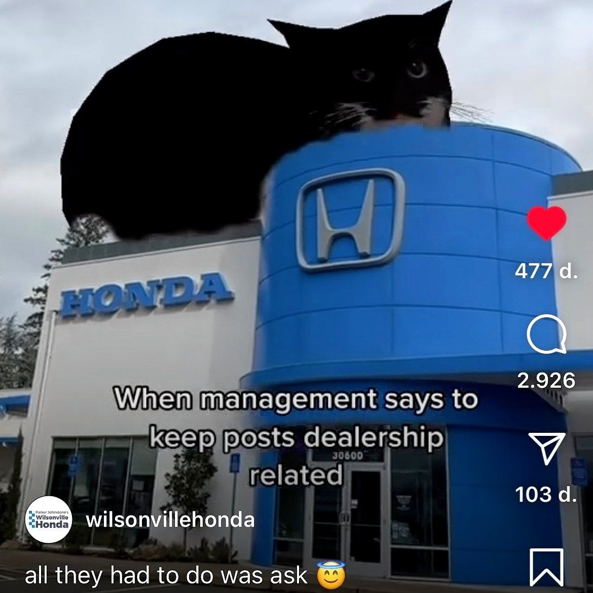 Meme van een Amerikaanse Honda-dealer.