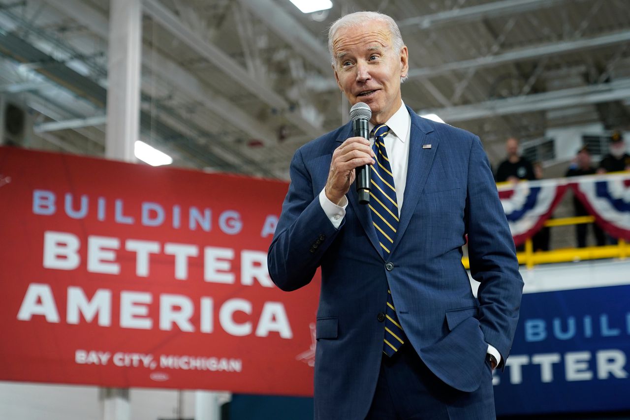 De huidige Amerikaanse president Biden op campagne in Michigan.