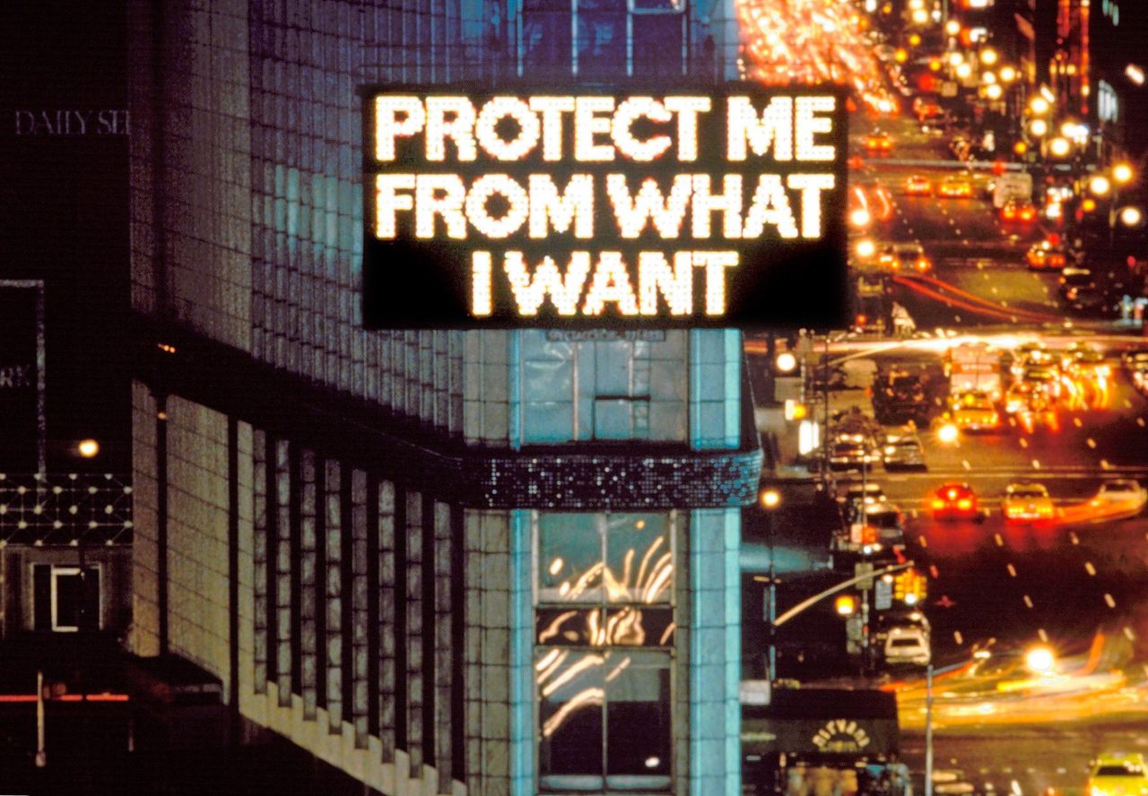 Tekstwerk van Jenny Holzer op Times Square in New York, uit de serie ‘Survival’ (1983–85), 1985.