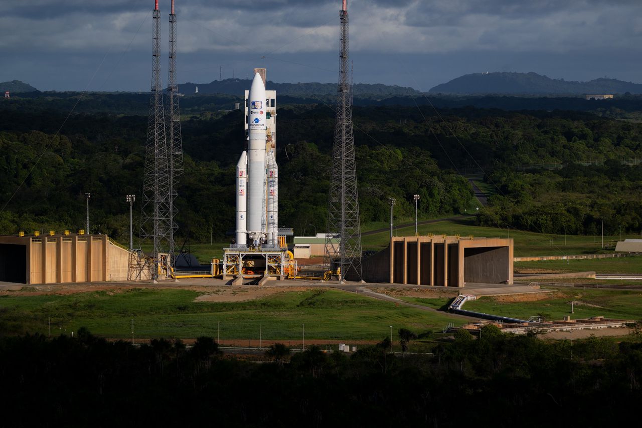 De Juice staat klaar in Frans-Guyana om aan zijn reis naar Jupiter te beginnen.