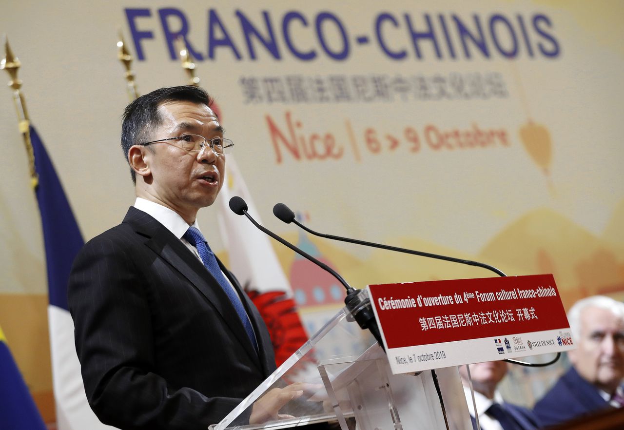 De Chinese ambassadeur in Frankrijk, Lu Shaye, tijdens een toespraak in Nice in 2019.