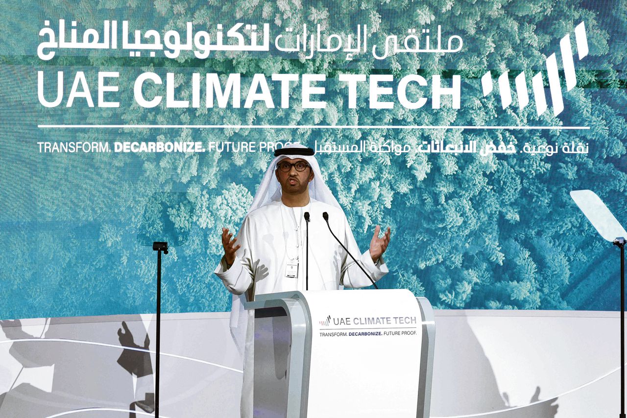 Sultan Ahmed al-Jaber tijdens een klimaatconferentie deze maand in Abu Dhabi.