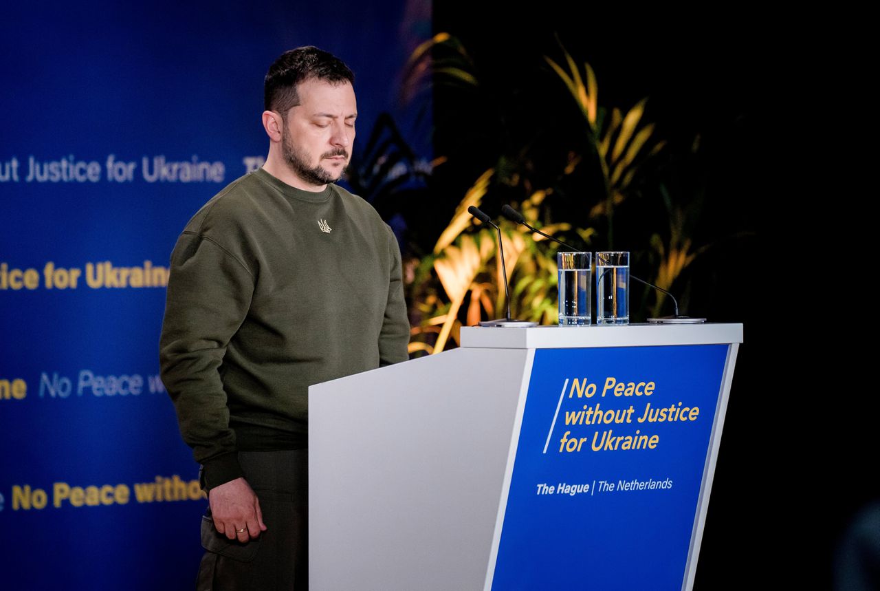 Zelensky op het World Forum in Den Haag.