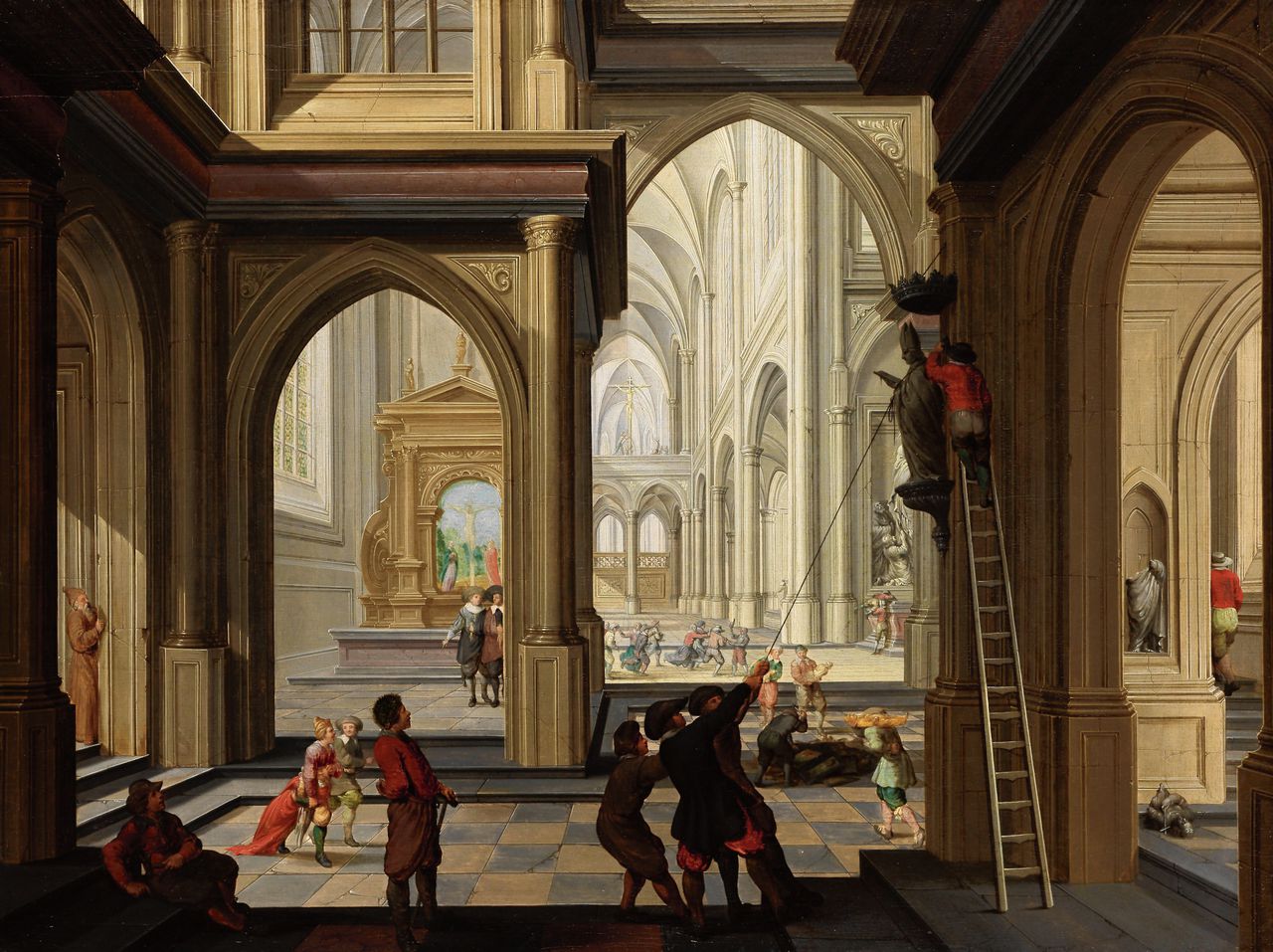 Beeldenstorm in een kerk, Dirck van Delen, 1630. Olieverf op paneel, 50 × 67 cm.