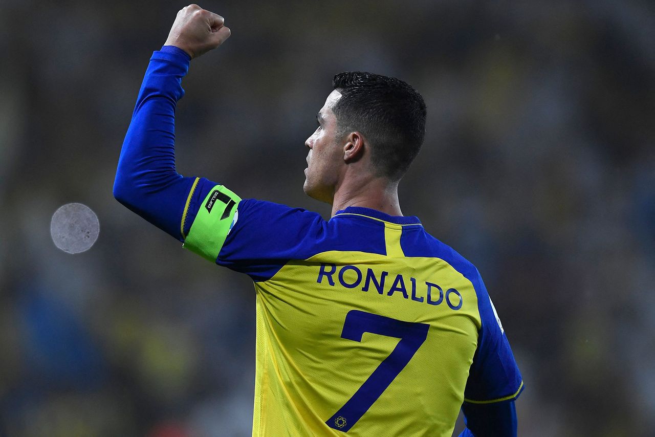 Cristiano Ronaldo in het shirt van het Saoedische Al-Nassr, de club waar hij sinds januari voor speelt.