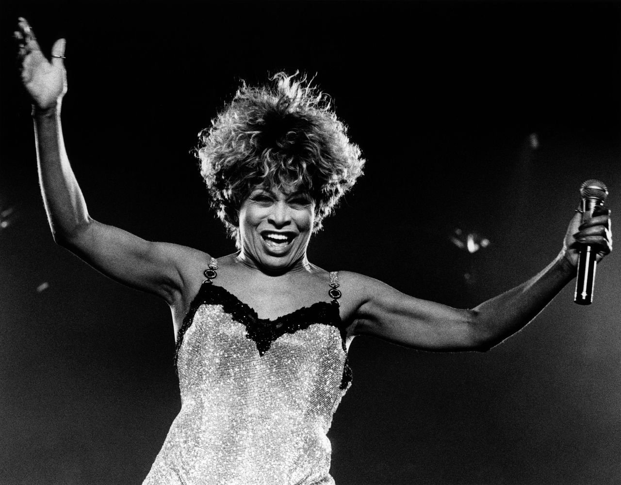 Tina Turner tijdens een optreden in Groningen in 1996.