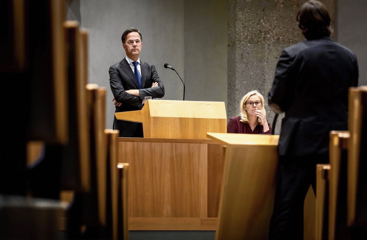 Premier Mark Rutte, minister Sigrid Kaag van Financiën en Tony van Dijck (PVV), woensdag tijdens het Verantwoordingsdebat in de Tweede Kamer over het jaar 2022.