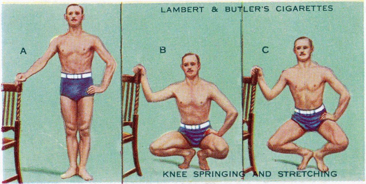 Verzamelplaatjes uit de ‘Get Fit’-serie, in 1937 uitgebracht door het Britse tabaksbedrijf Lambert & Butler.