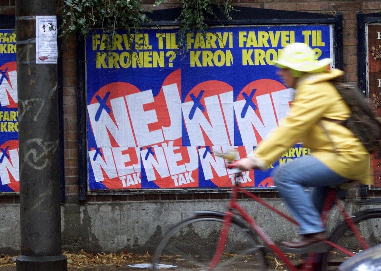 Affiche tegen de euro in Kopenhagen in 2000.