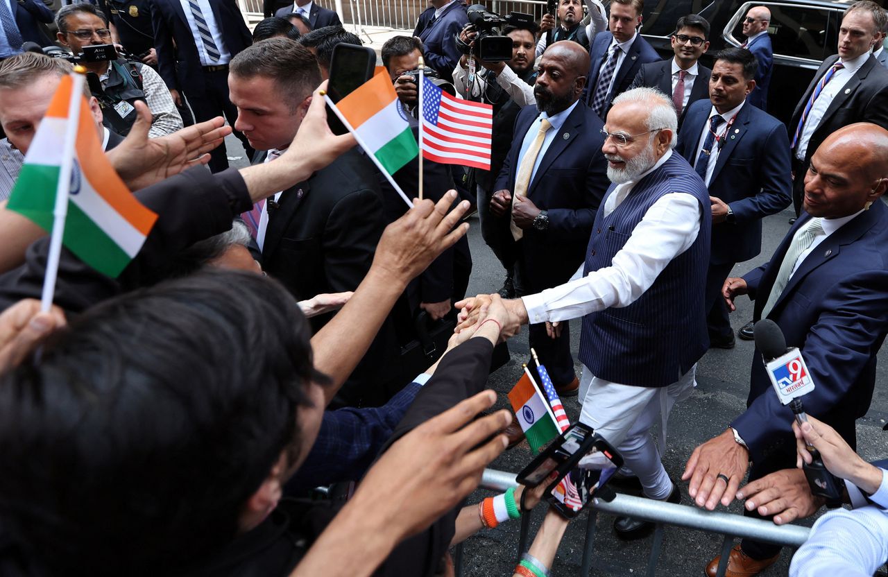 Premier Narendra Modi tijdens het staatsbezoek in de VS waar hij wetenschappers, zakenmensen en landgenoten zal spreken.