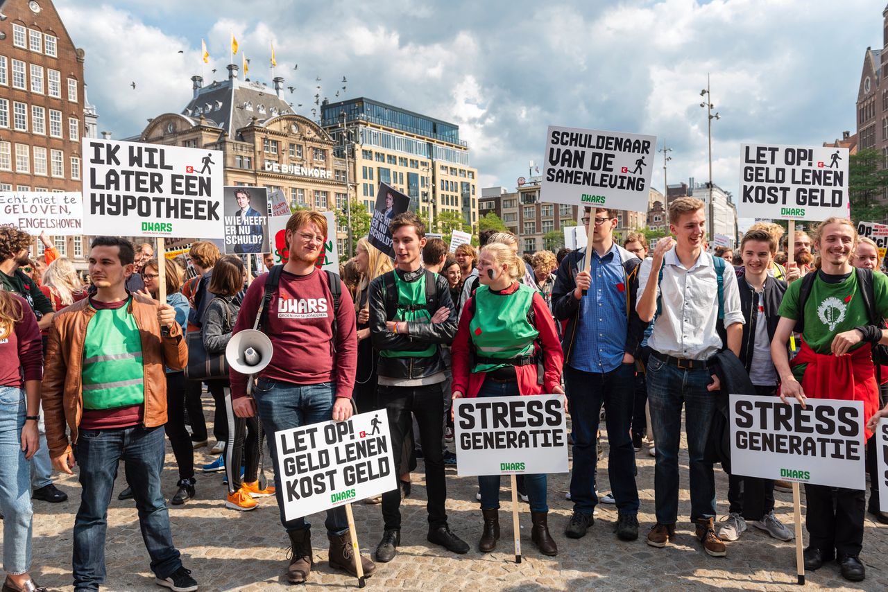 Protest van studenten in 2019 tegen het voorstel van toenmalig minister Van Engelshoven voor verhoging van de rente op studieleningen