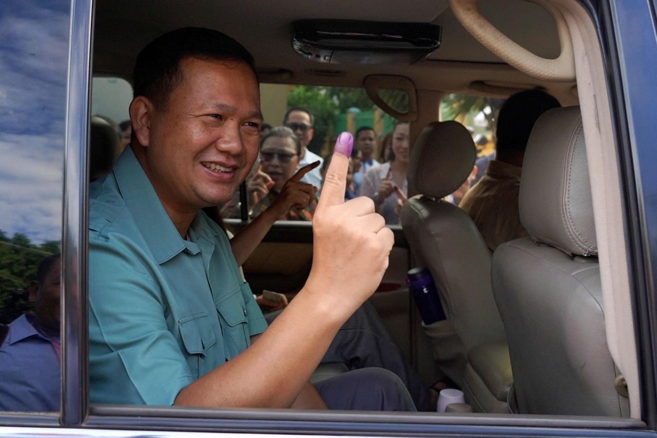 Hun Manet, de zoon van de huidige premier Hun Sen, tijdens de campagne.