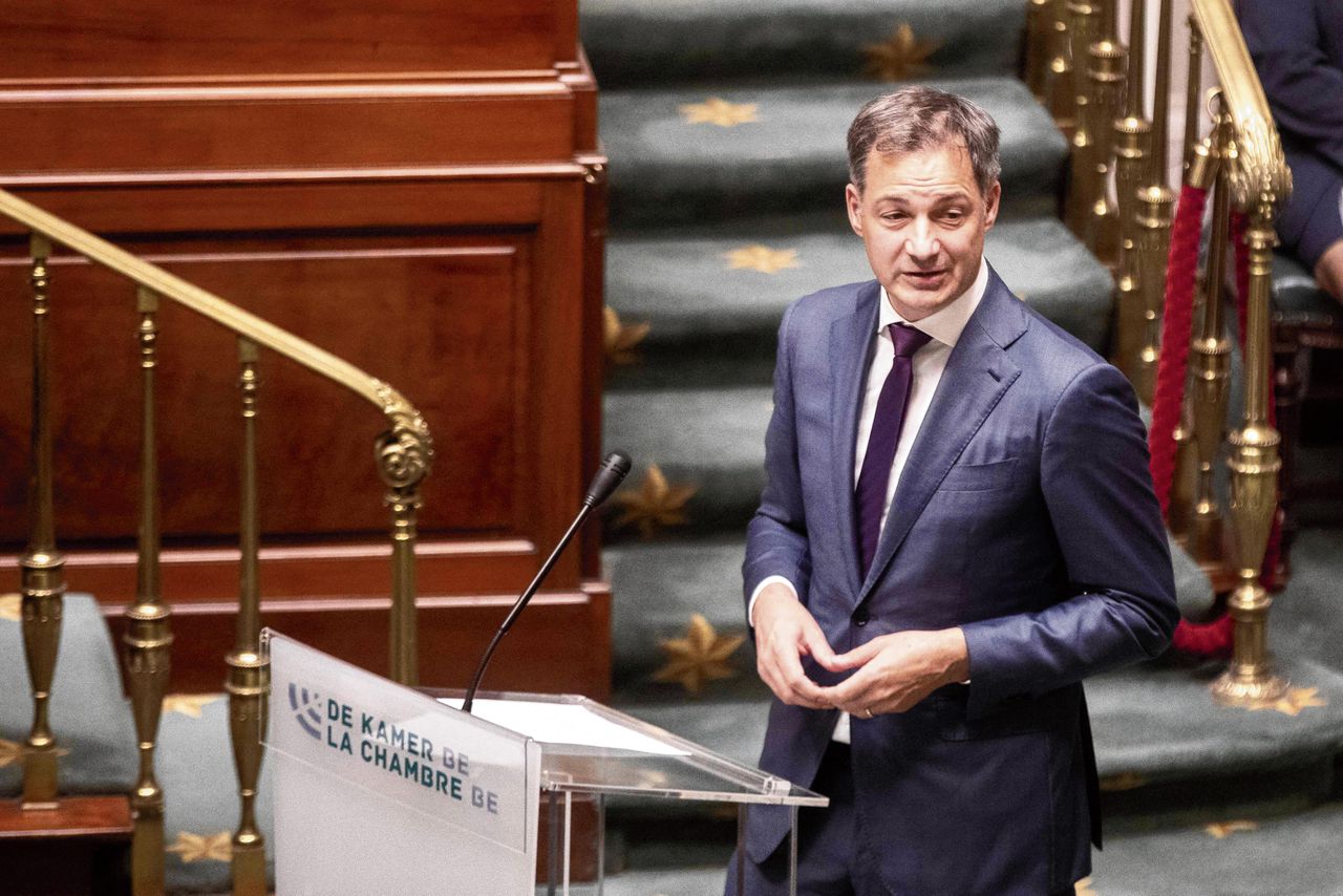 Premier Alexander De Croo in het Belgische parlement in Brussel, 13 juli.