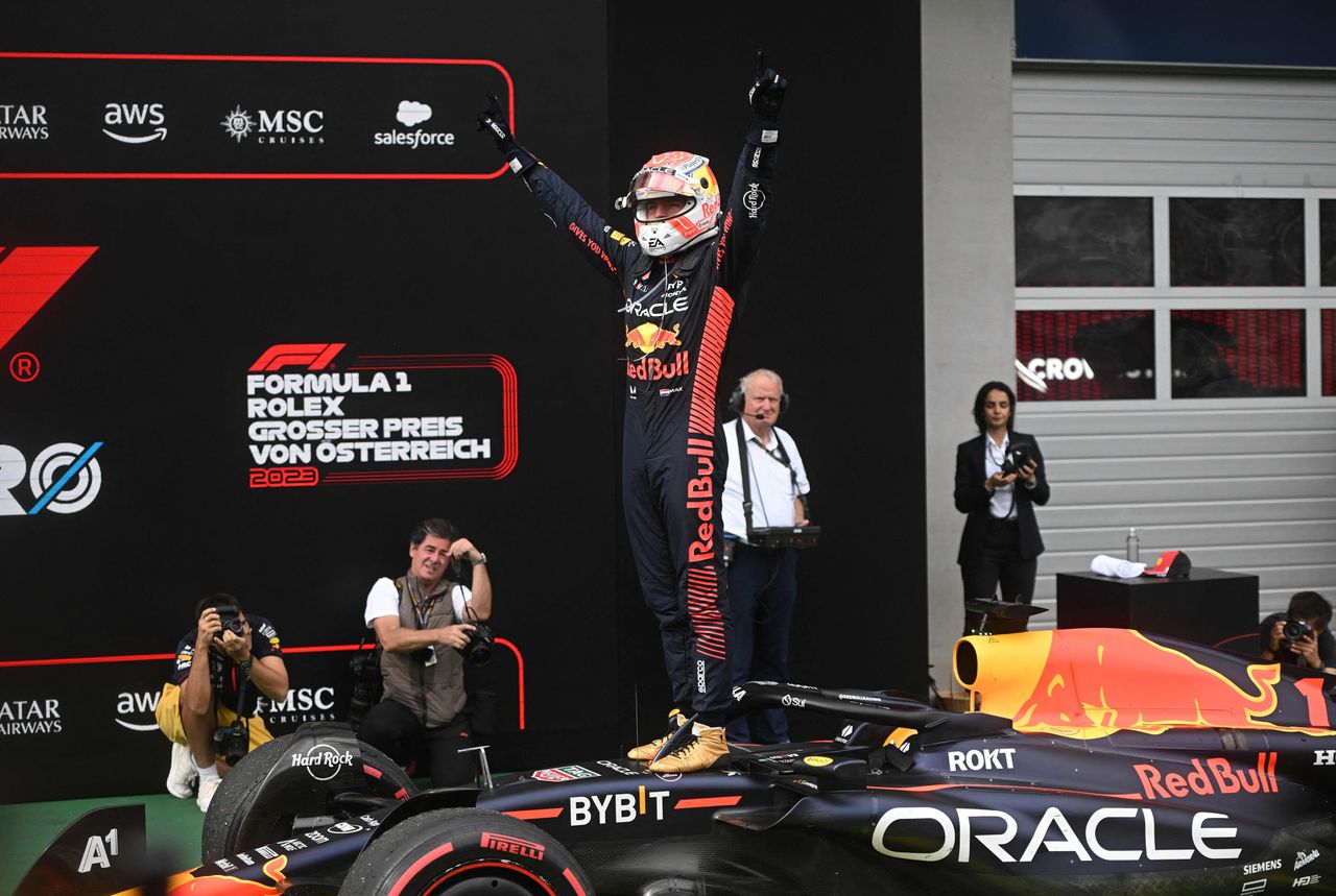 Max Verstappen viert in Oostenrijk zijn negende overwinning van het Formule 1-seizoen.