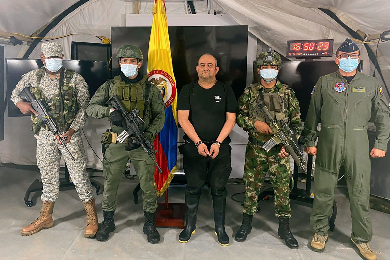 Een foto van Otoniel, na zijn arrestatie vrijgegeven door Colombiaanse autoriteiten.