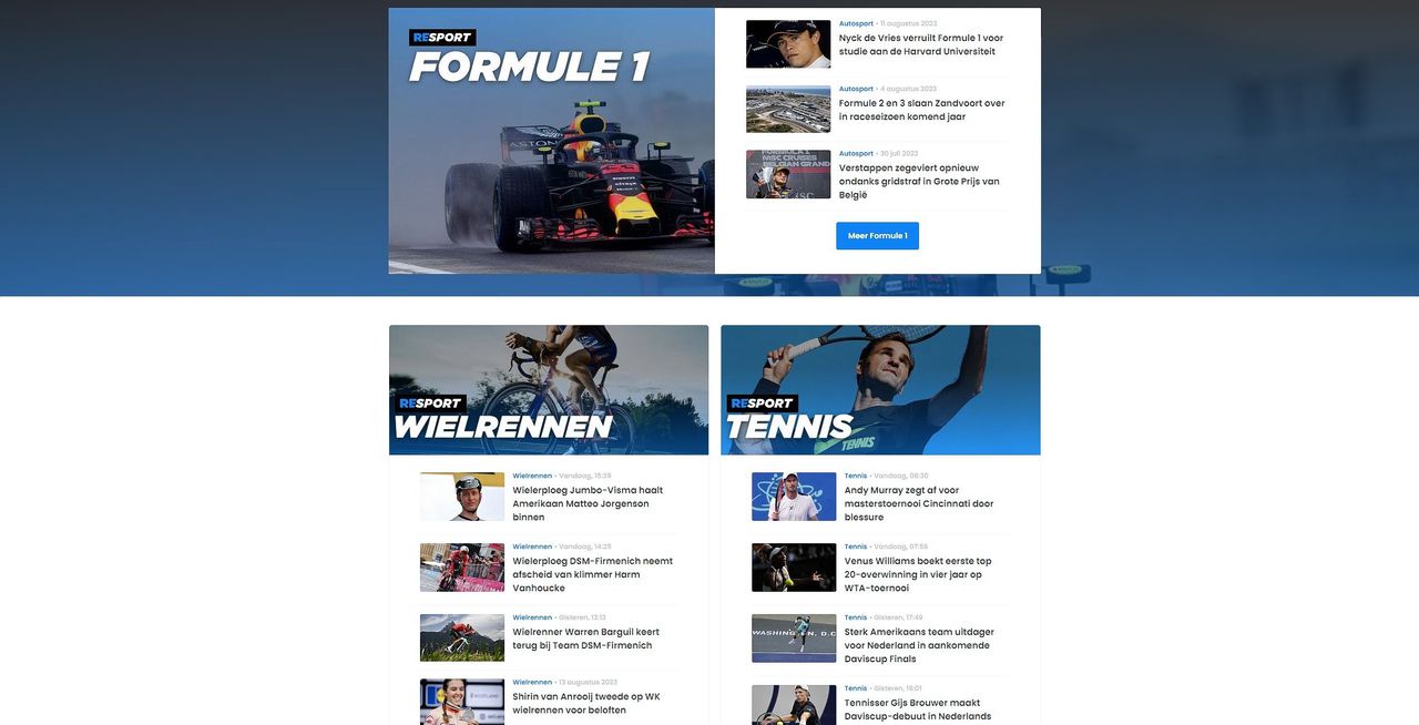 De site bericht over verschillende sporten - van wielrennen tot schaatsen en motorsport - maar niet over voetbal.