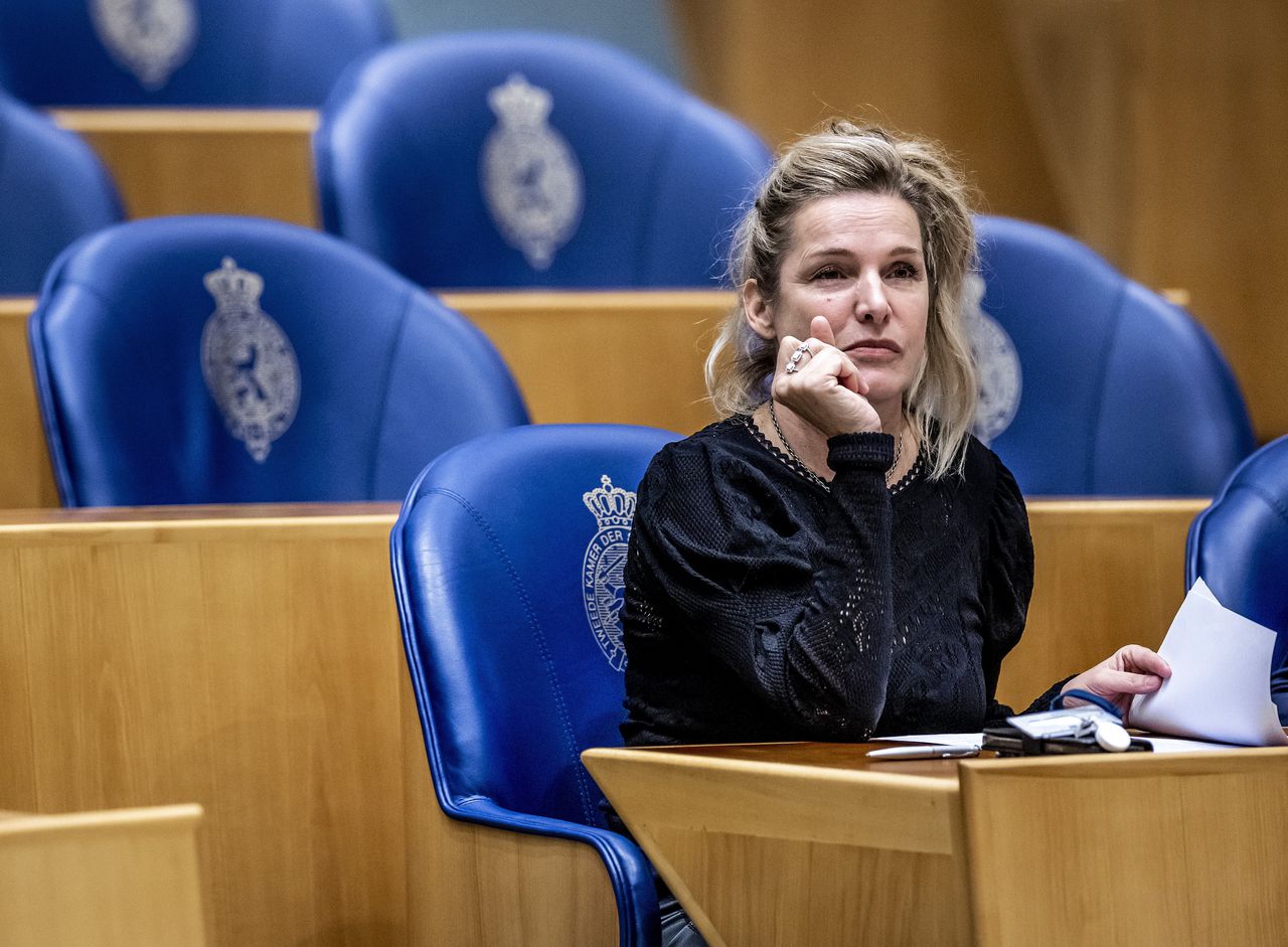 Lucille Werner als Tweede Kamerlid bij het wekelijkse vragenuurtje.