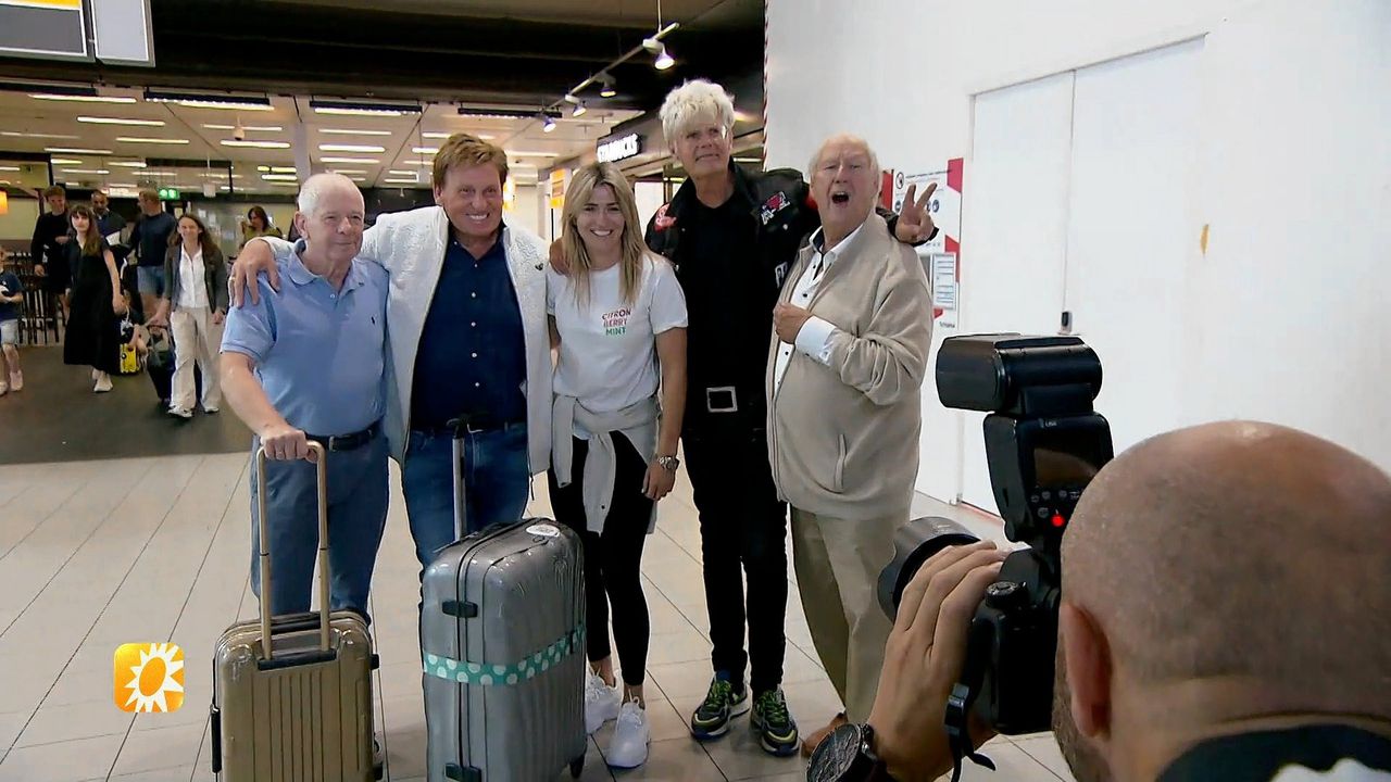 Ready for take-off: Estavana Polman met (v.l.n.r.) Frits Barend, Henny Huisman, Ad Visser en Edwin Rutten.