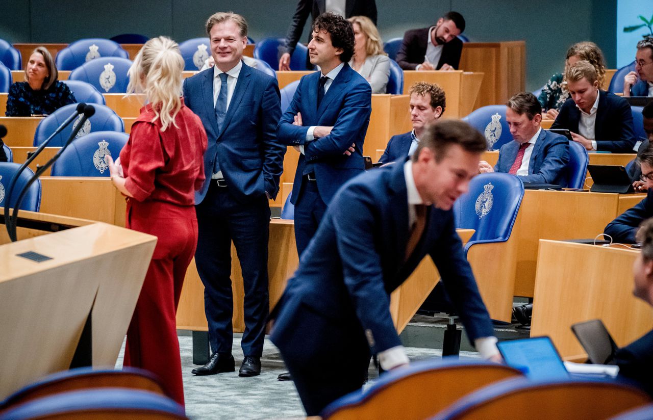 Tweede dag van de Algemene Politieke Beschouwingen, van links naar rechts: Lilian Marijnissen (SP), Pieter Omtzigt (Groep Omtzigt), Jesse Klaver (Groenlinks) en Chris Stoffer (SGP).