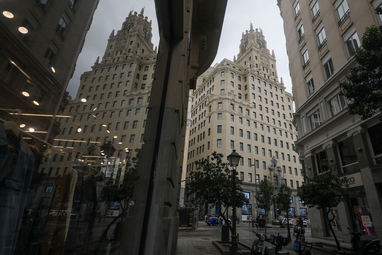 Het Telefónicagebouw in Madrid, waar telecombedrijf Telefónica zetelt.