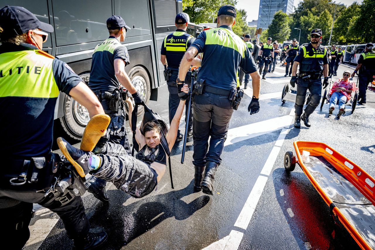 De politie greep vrijdag in tegen de klimaatactivisten op de A12.