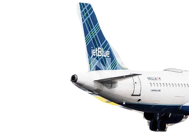 Een vliegtuig van luchtvaartmaatschappij JetBlue landt begin dit jaar op Logan International Airport in Boston.