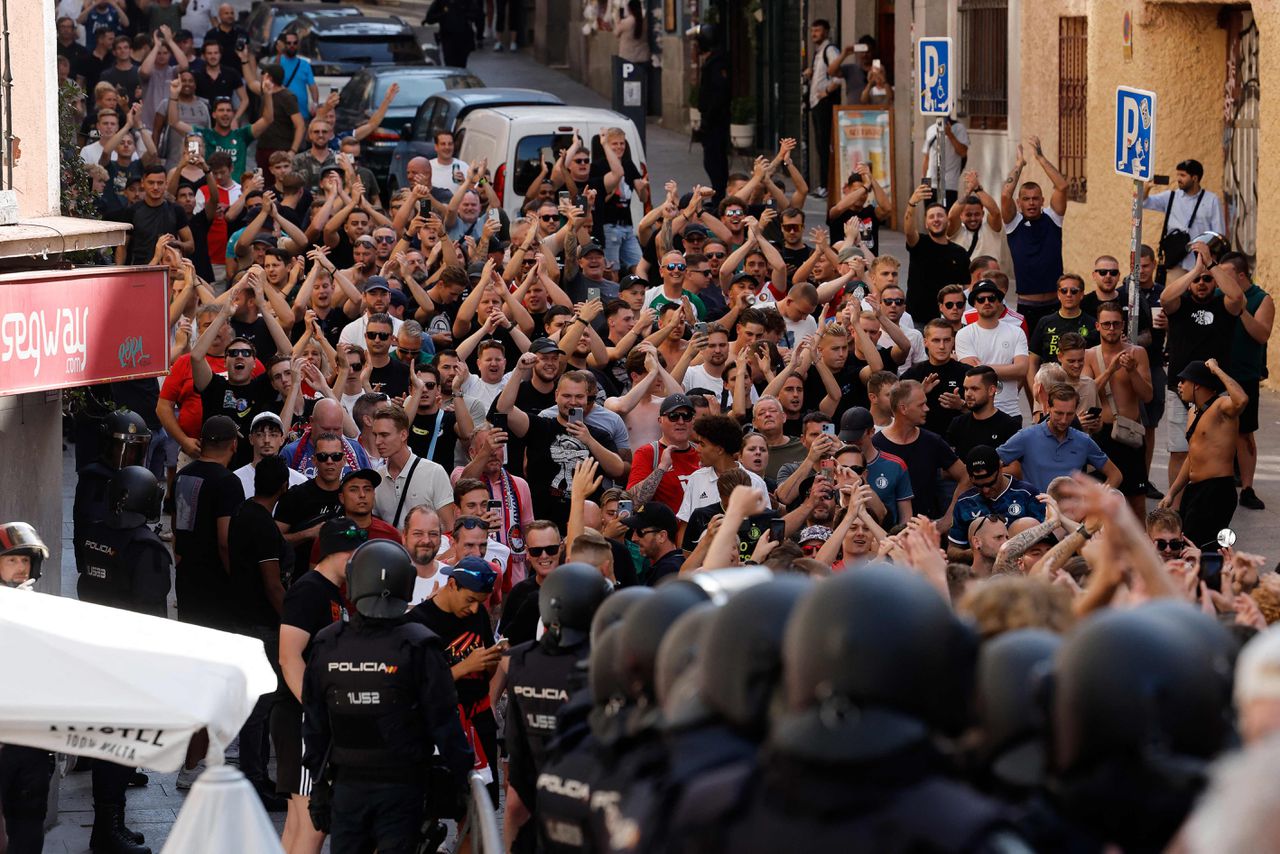 Feyenoord-aanhangers in aanloop naar de Champions League-wedstrijd in Madrid afgelopen week.