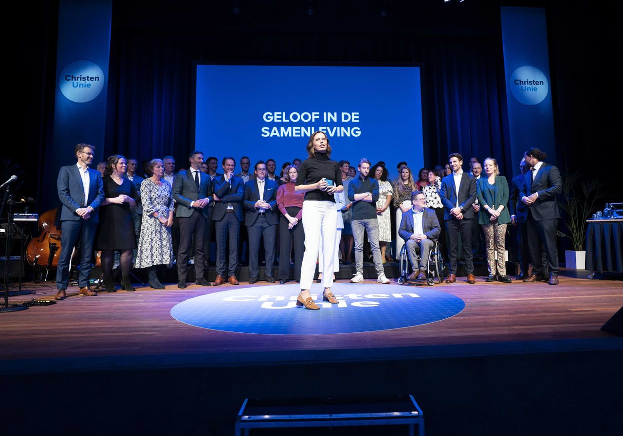 Lijsttrekker Mirjam Bikker tijdens het verkiezingscongres van de ChristenUnie zaterdag.