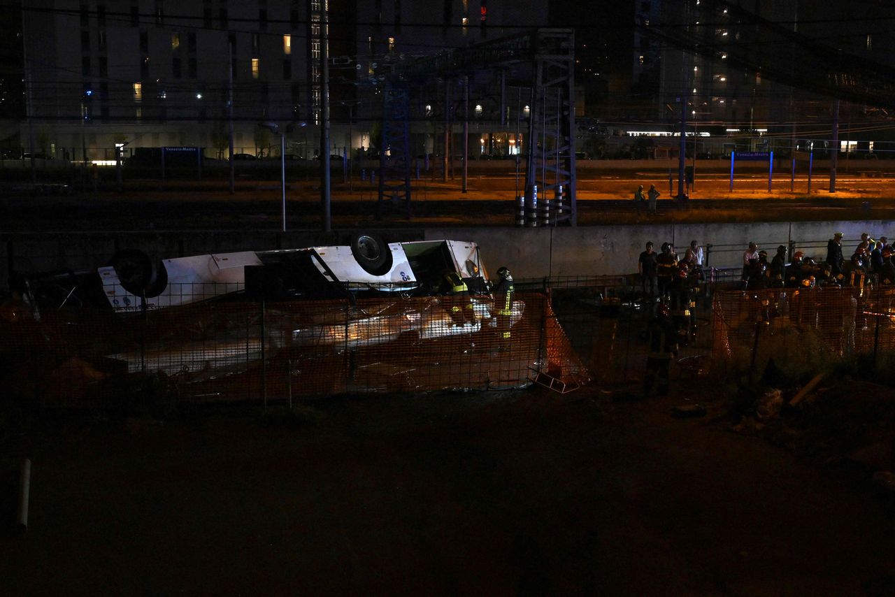 De bus stortte van een viaduct, vijftien meter naar beneden, en kwam op een spoorlijn terecht.