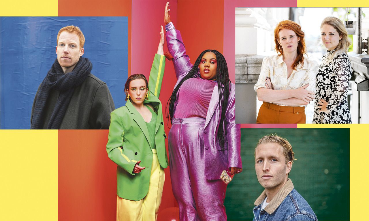 De winnaars van de VSCD-Cabaretprijzen: René van Meurs (linksboven), n00b, Yentl & de Boer en Peter Pannekoek (rechtsonder). Fotocollage NRC