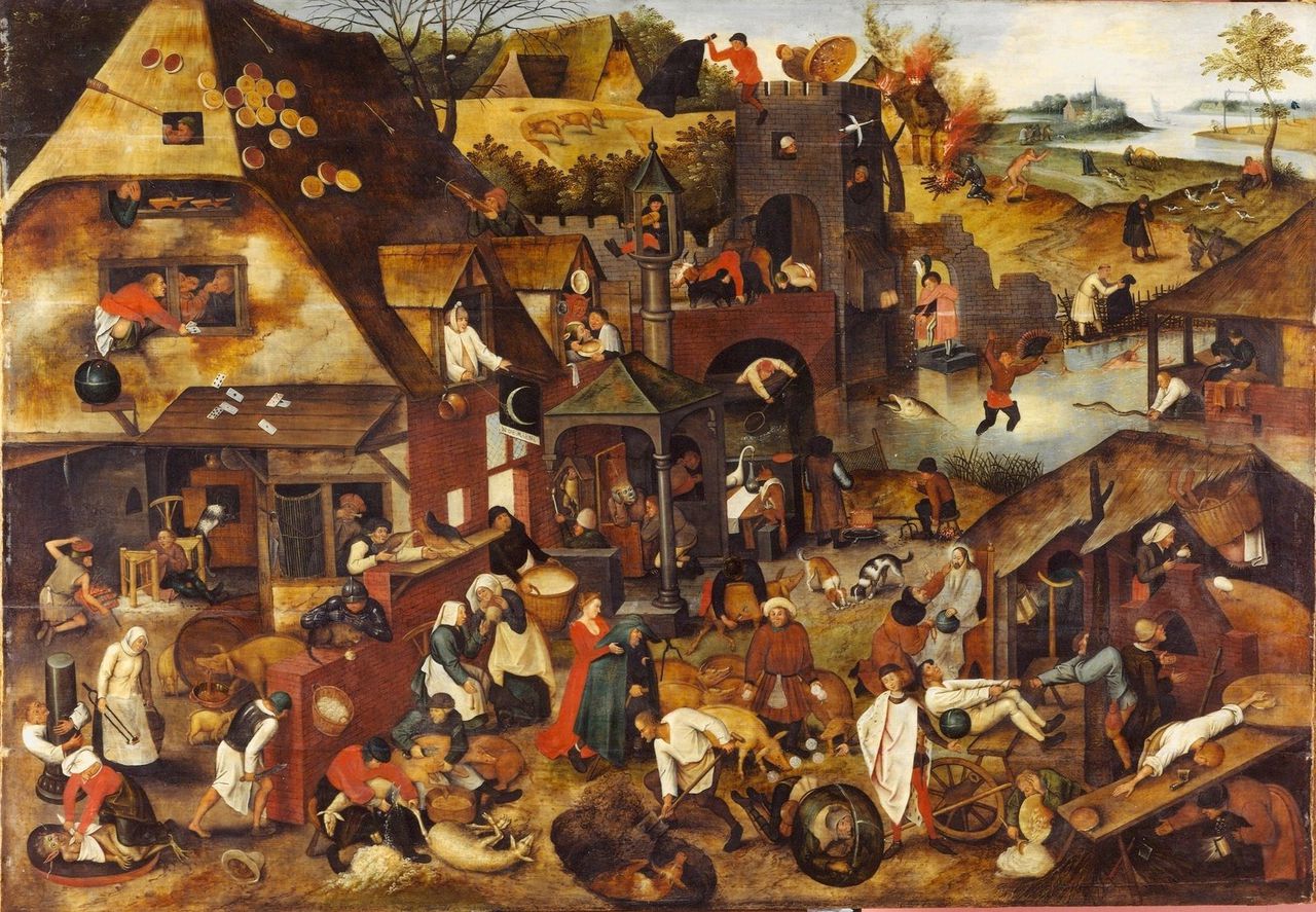 Pieter Brueghel de Jonge, De Vlaamse spreekwoorden, 1607, olieverf op paneel, 116 x 168 cm.