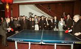 Chinese Vice Premier Li Lanqing , left, plays table tennis with former U.S. Secretary of State Henry Kissinger, right, at the Diaoyutai State Guesthouse in Beijing on Sunday, March 18, 2001. A grand reception was hosted here to mark the 30th anniversary of the historic "ping-pong diplomacy" in the China-U.S. relations. (AP photo/ Yao Dawei, Xinhua)