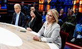 Geert Wilders (PVV) en Caroline van der Plas (BBB) met SP-lijsttrekker Lilian Marijnissen, zondagavond tijdens het verkiezingsdebat van RTL. Haar partij wil „de waakhond in de regering” worden. 