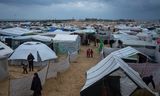 Een tentenkamp in Rafah, in het zuiden van de Gazastrook, deze zaterdag.